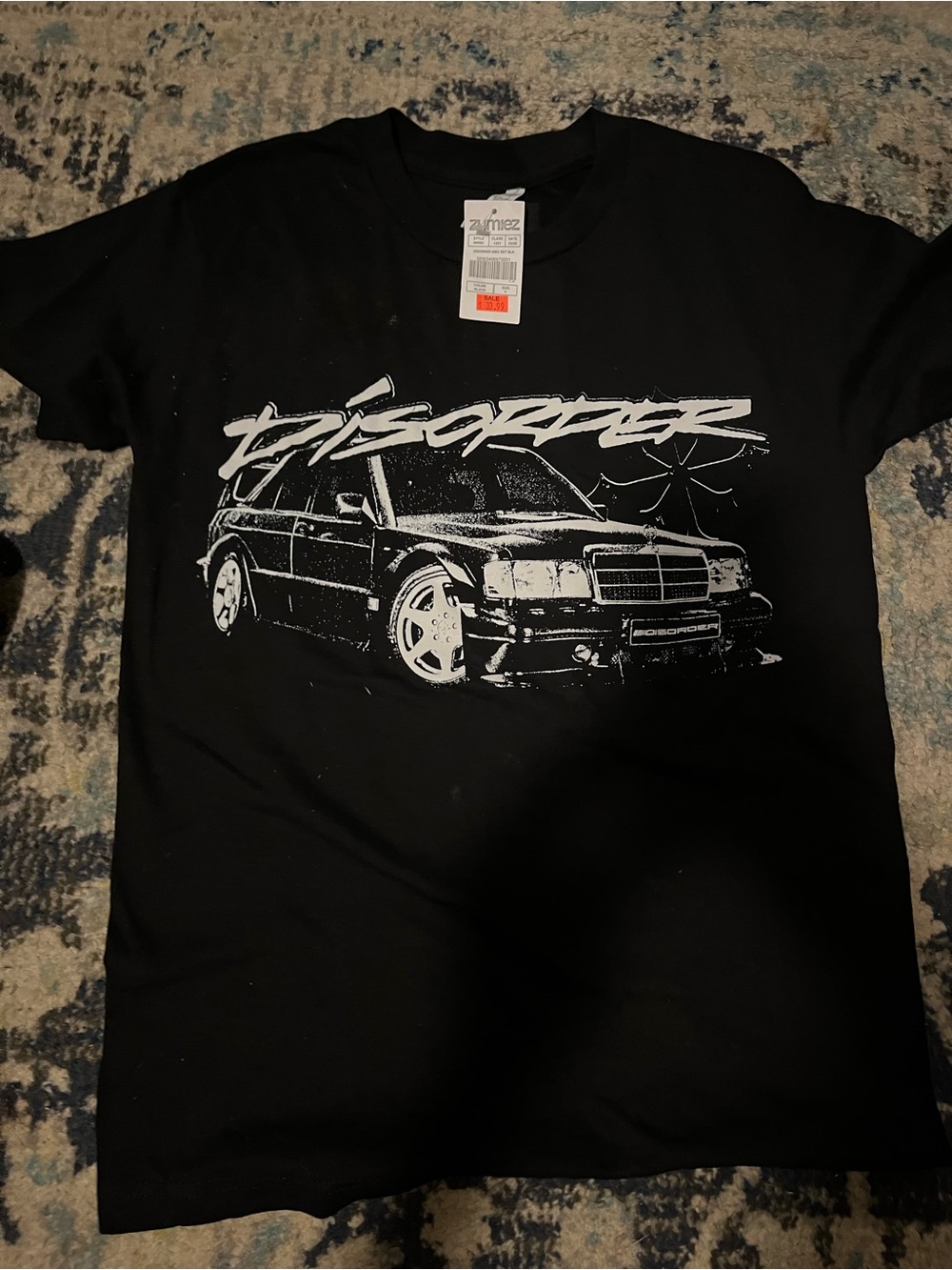 Men's Black Graphic Short Sleeve Tee with White Car Print